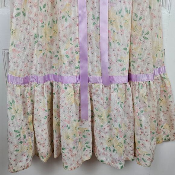VTG 1970s maxi prairie Dress floral romantic boho prom wedding handmade XS - Picture 10 of 12